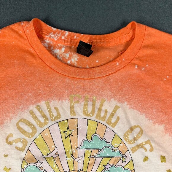 Gildan Womens XL Soul Full of Sunshine Orange Bleached Short Sleeve Graphic Tee - Picture 3 of 8